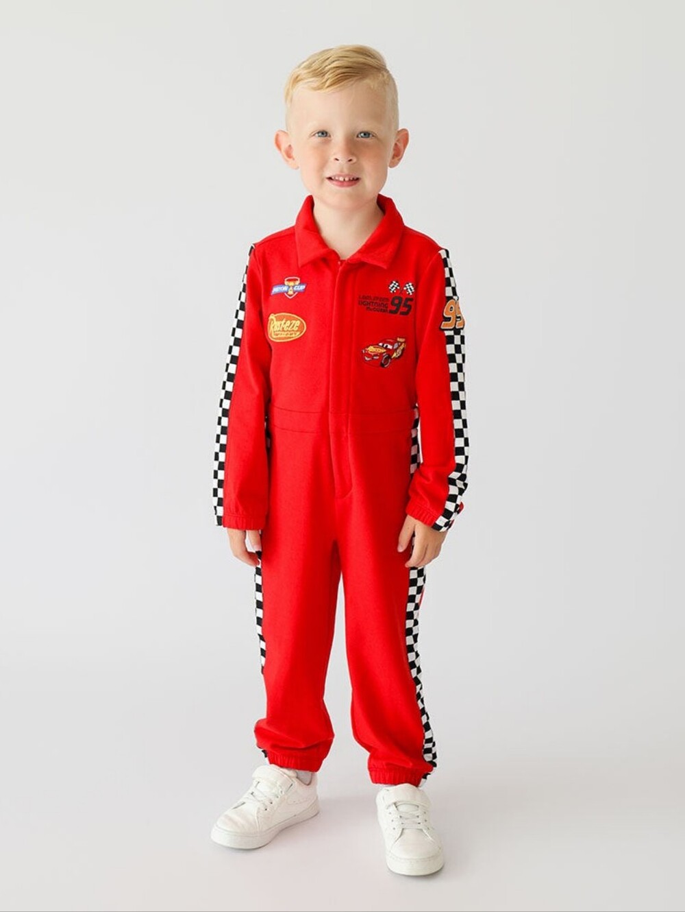 Posh Peanut - Pixar Red Kids One-Piece Racing Jumpsuit with Checkered Trim